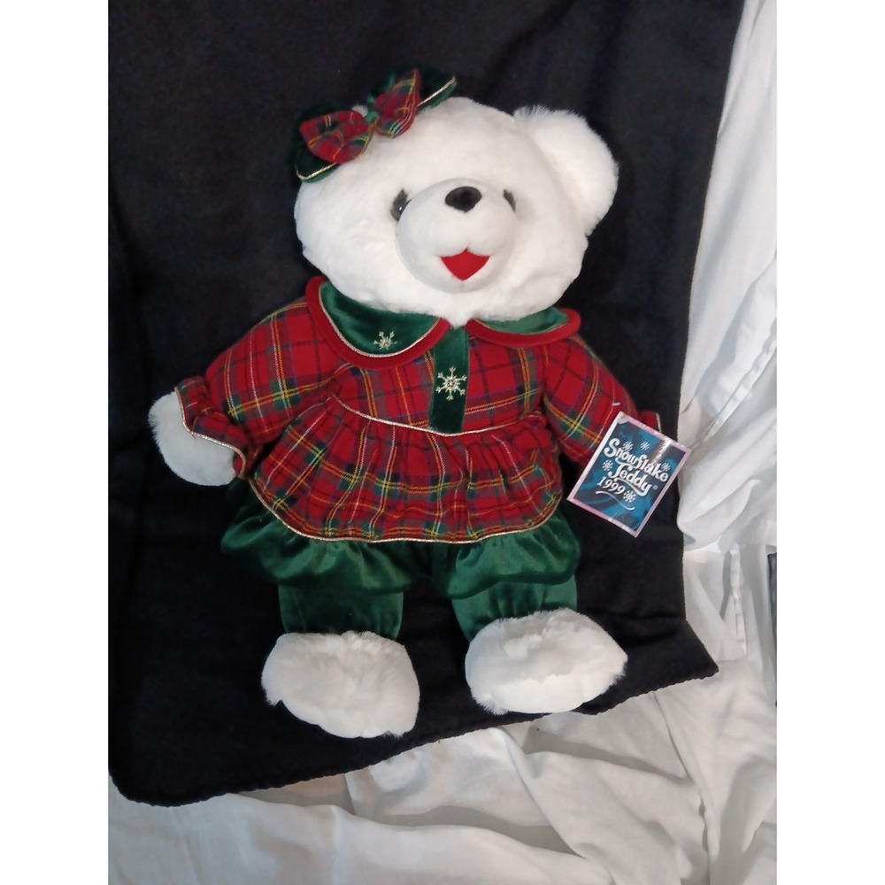 Vintage 1999 Dan Dee Girl Snowflake Teddy Bear 22" Christmas Plaid Dress